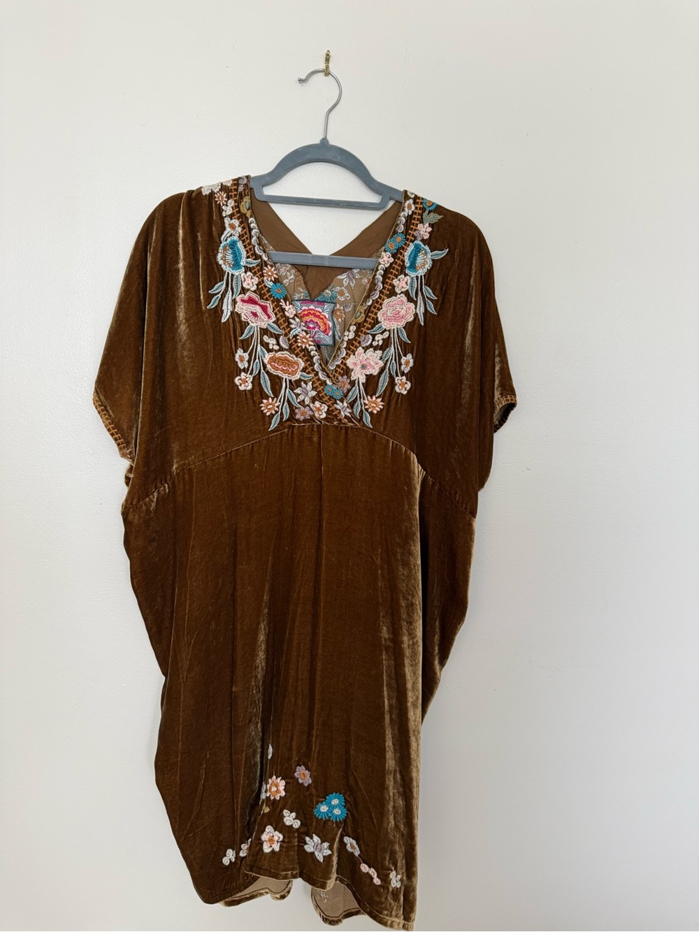 Johnny WAS Embroidered Velvet Brown Women’s Dress